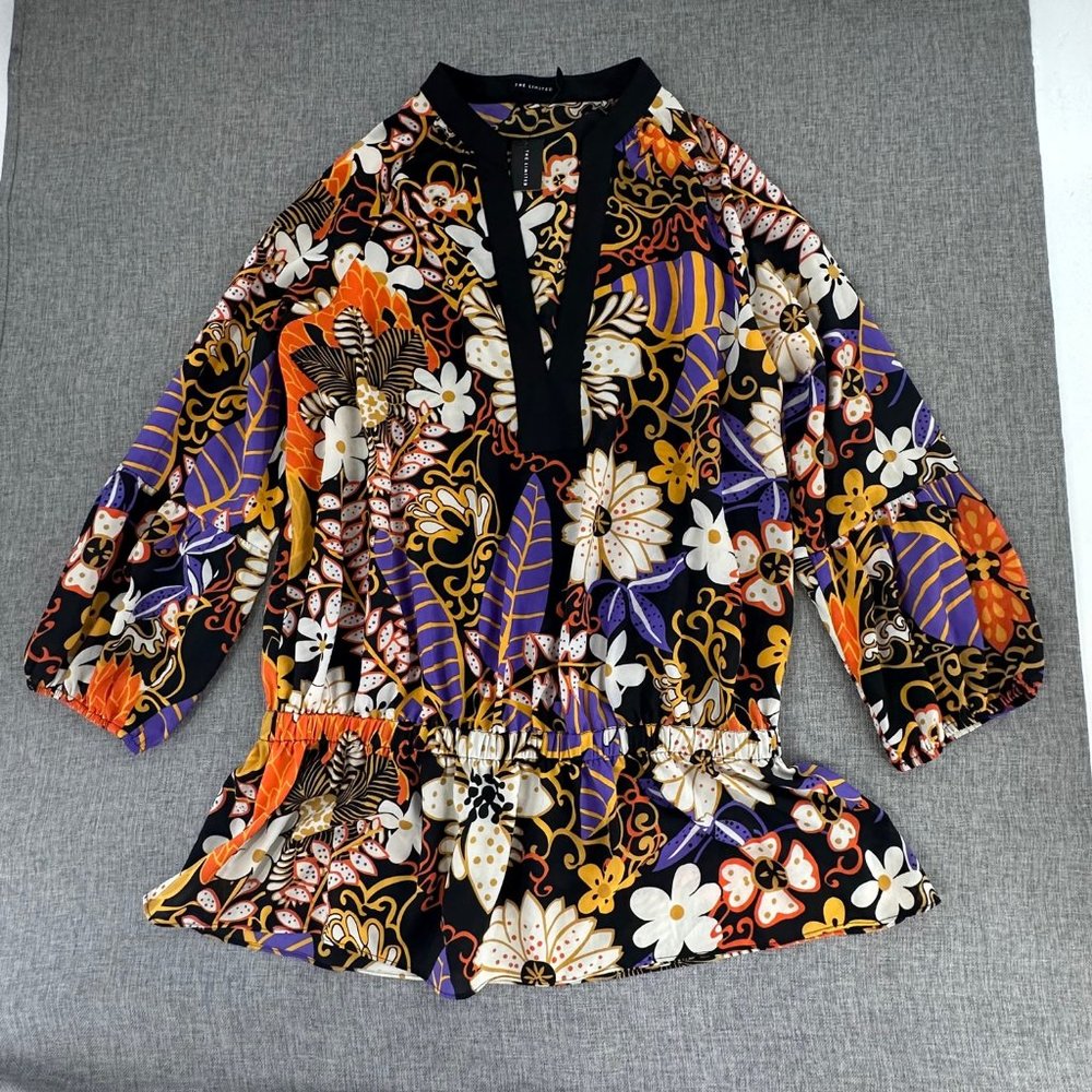 The Limited  Peplum Top  Floral  ‎ Large  Lightweight  V-Neckline   Long Sleeve